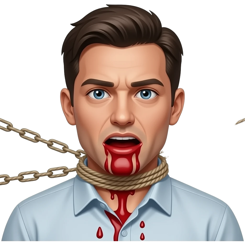 Faça uma pessoa se enforcando cuspindo sangue e faça ele mais realista e com mais cara de terror emoji
