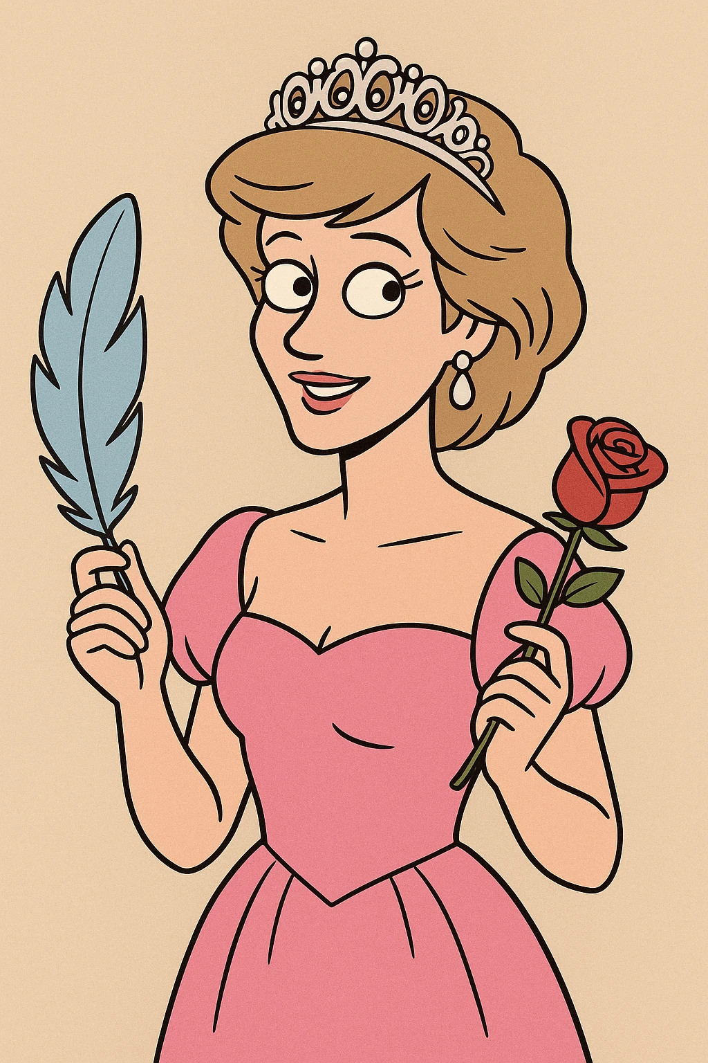 Princess Diana pink dress a red rose a holding blue feather  emoji