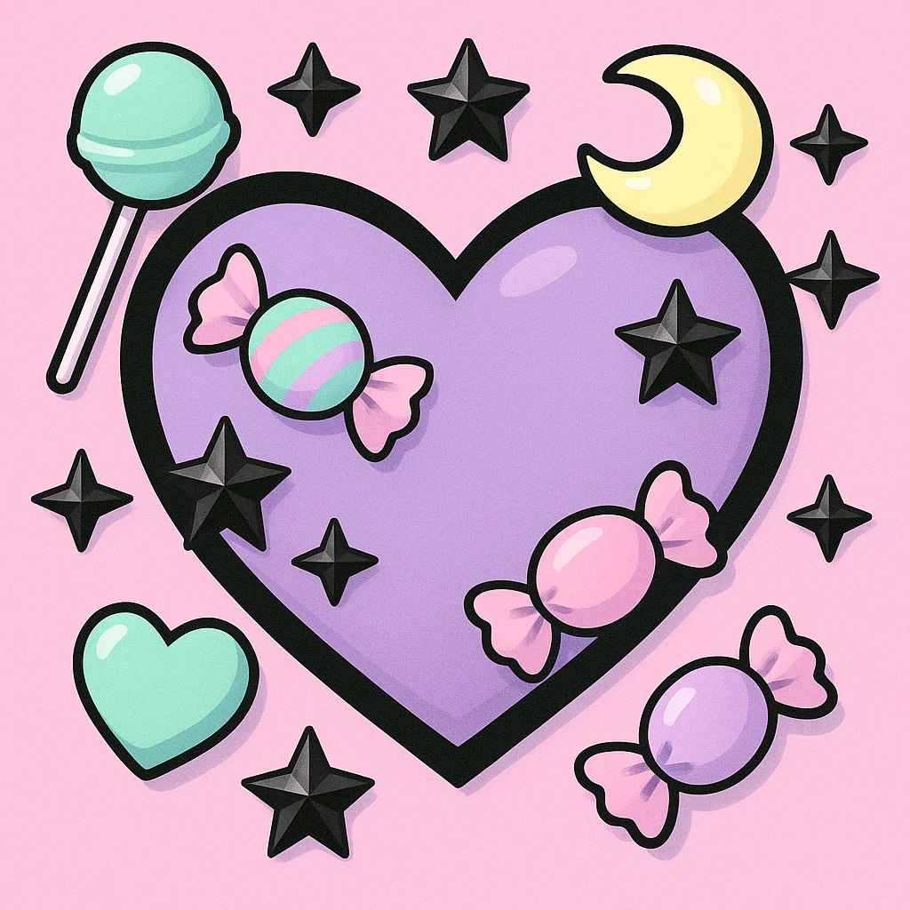 pastel goth heart with pastel candy and black studs emoji