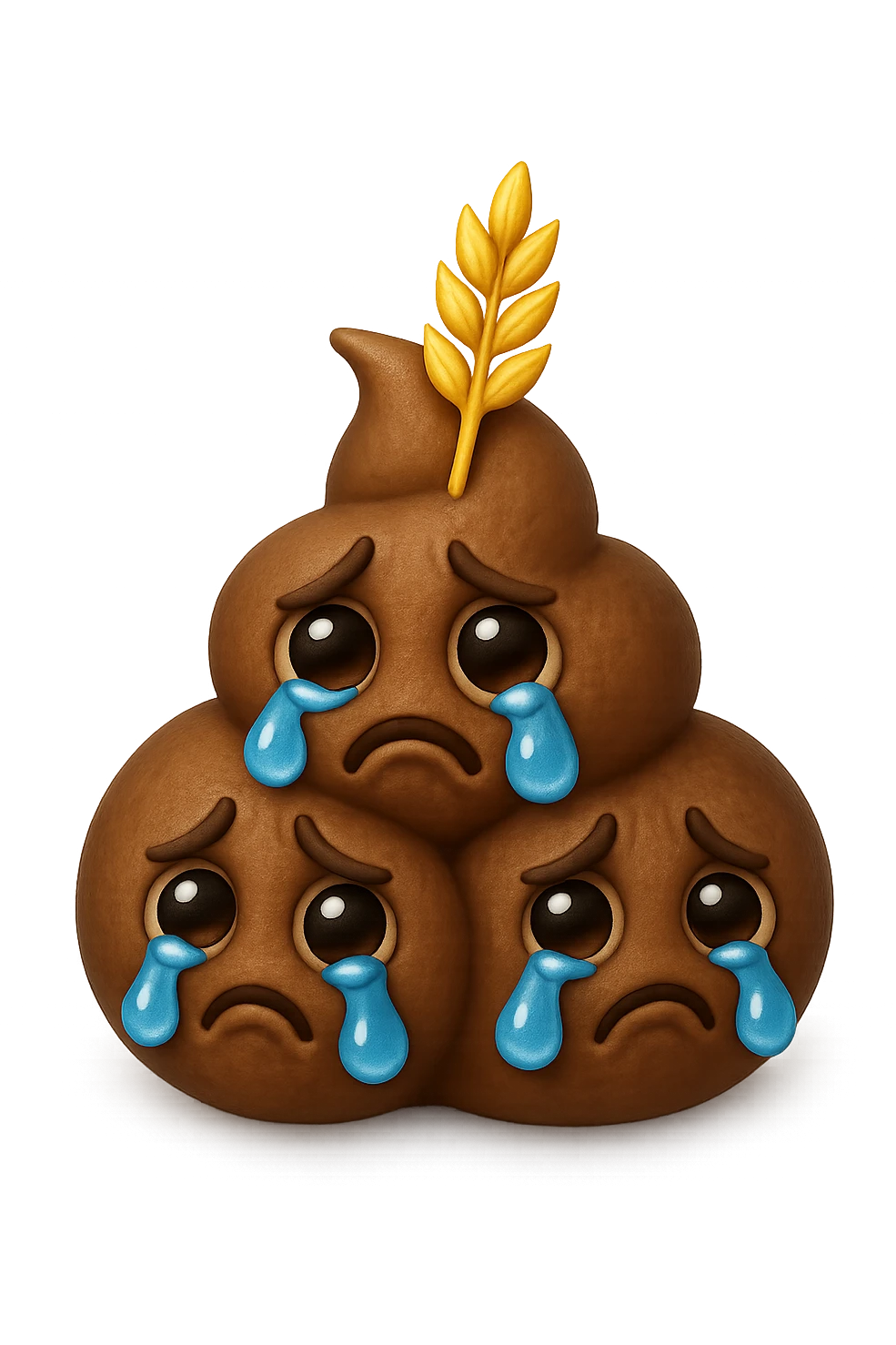 emoji stile iphone di una montagnetta di feci umane realistiche a palline tristi con sopra un simbolo del grano, iperrealistico 4k emoji