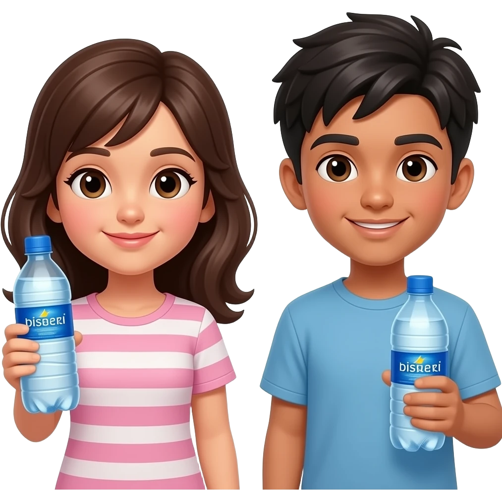 Girl holding a Cbottle and boy holding a bisleri emoji