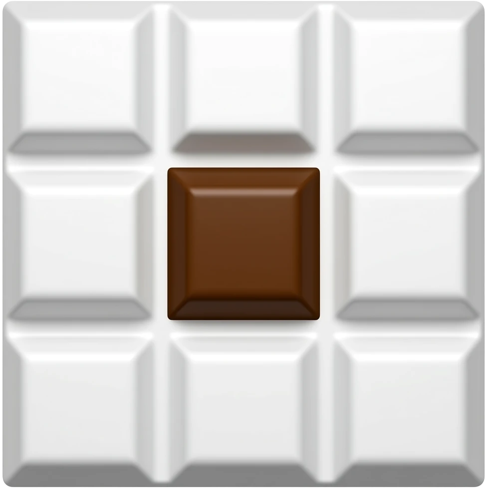 Emoji tablette chocolat rectangulaire blanc avec seulement le carré du centre marron emoji