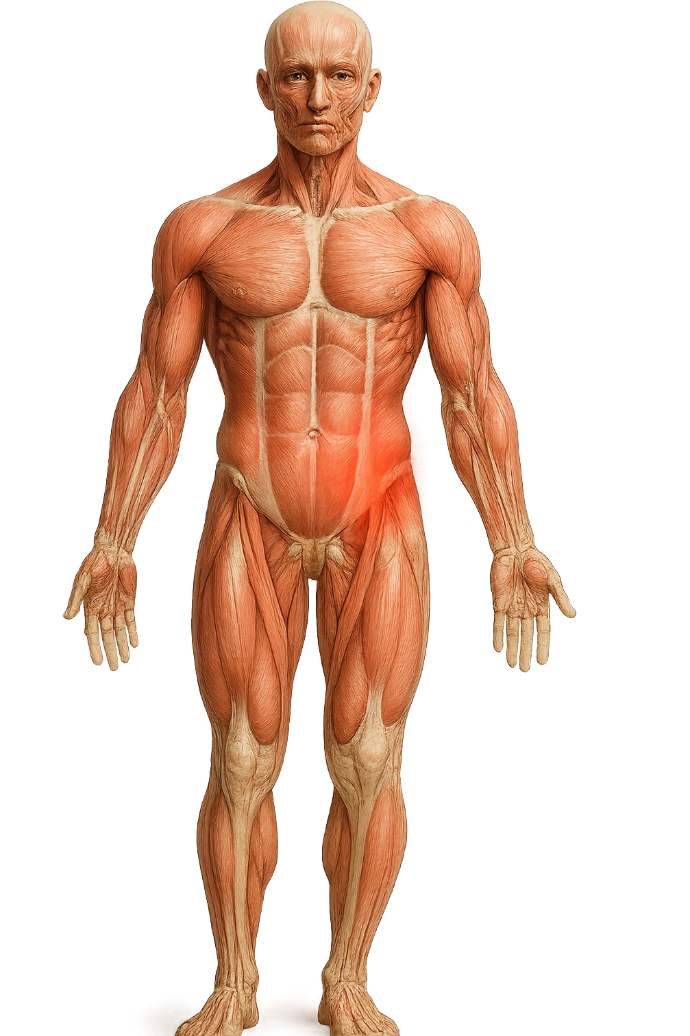 CORPO UMANO ANATOMICO A FIGURA INTERA REALISTICO DI SPALLE CON DOLORE ALLA LOMBARE INFIAMMATA, DOLORE ALL'ANCA, IPERREALISTICO 4K emoji