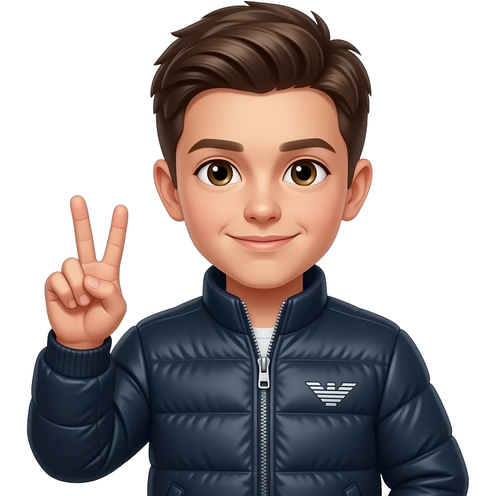 Garoto usando um bebo da  Empório Armani Fazendo o 2 emoji