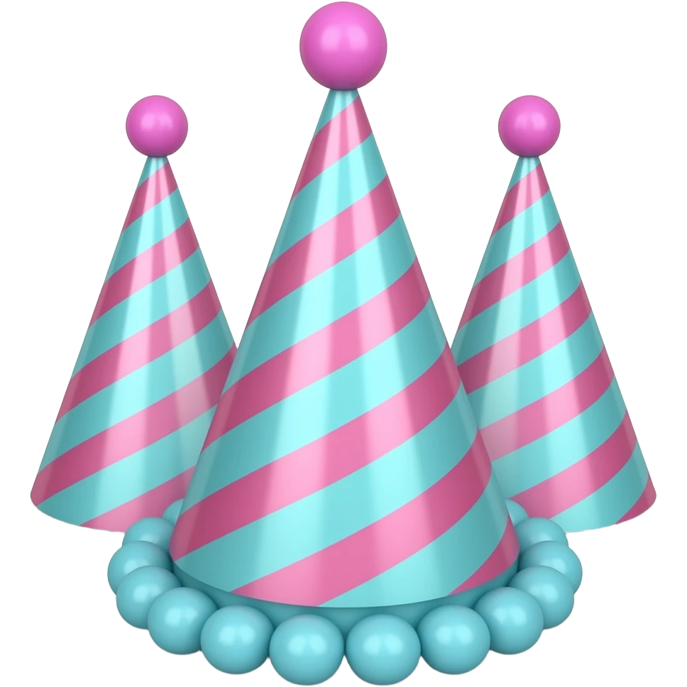 3 BIRTHDAY HATS PINK TURQUIOSE emoji