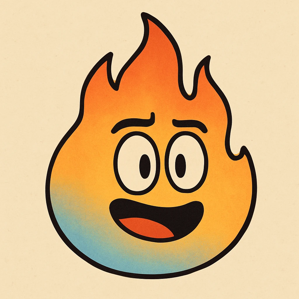classic fire emoji with blue to orange gradient, flat style, soft edges, matching reference image emoji
