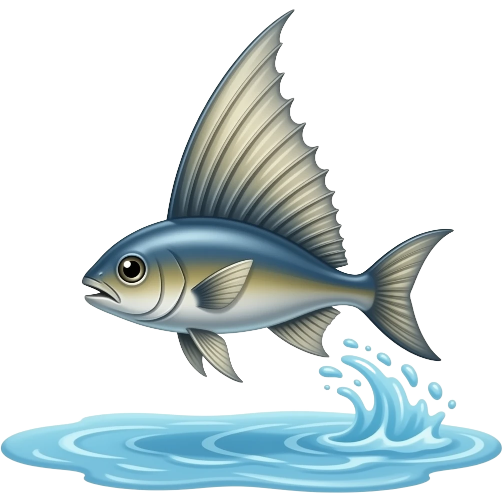 create a flying fish with long fins flyign over de water emoji