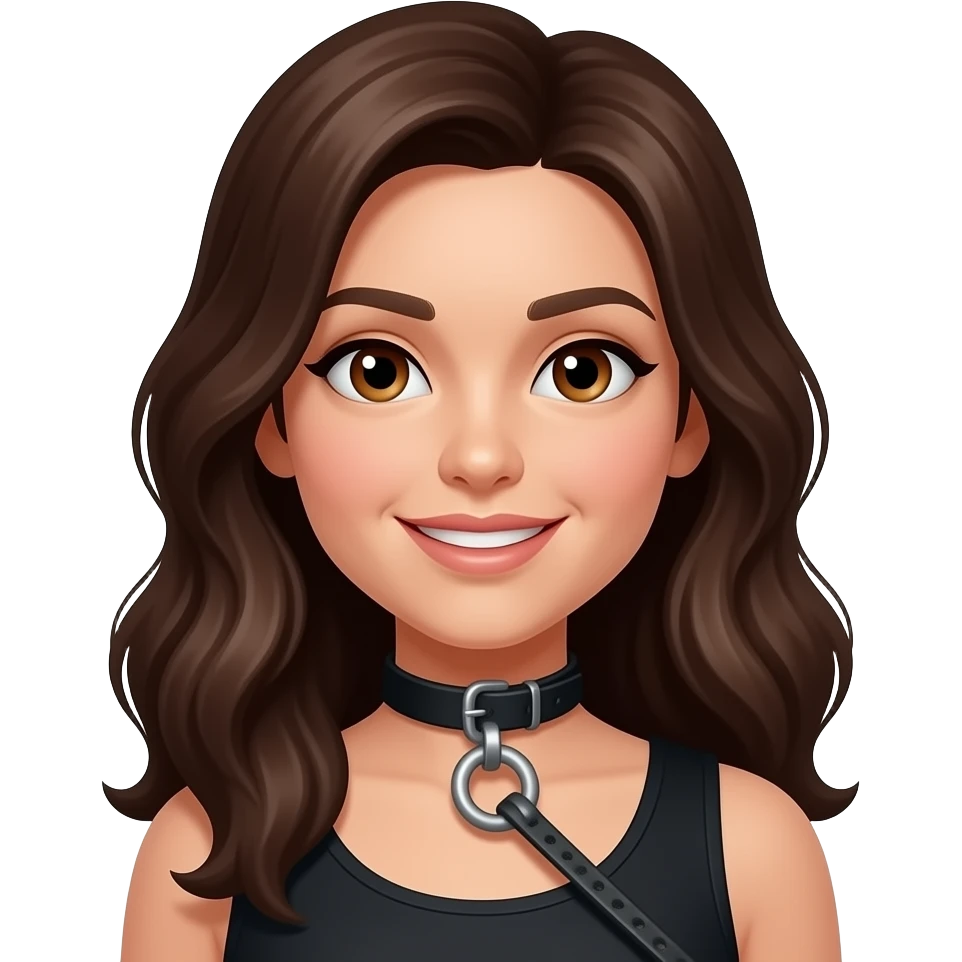 A Brunette Woman wearing collar and leash emoji
