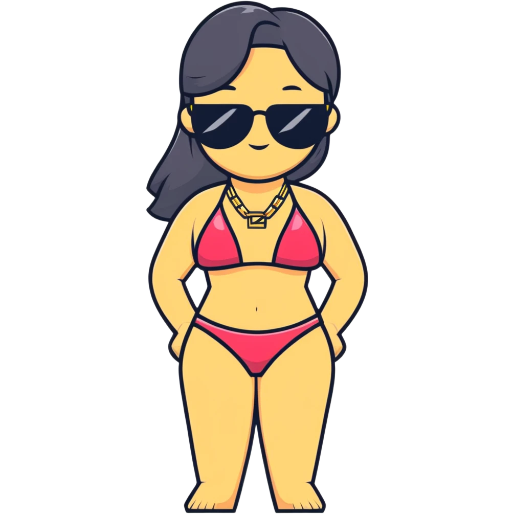 gangster in a bikini, sunglasses, gold chain emoji