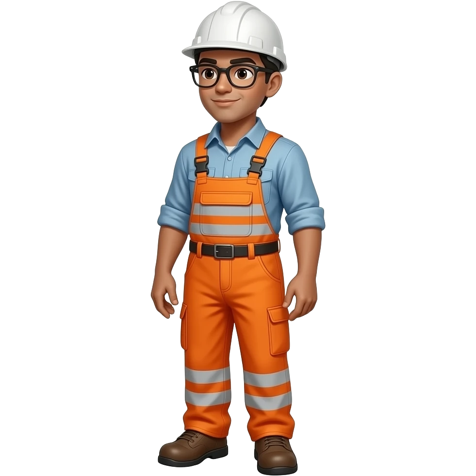 engineer standing full hi vis orange overalls with sleeves, looking sidewaysft emoji