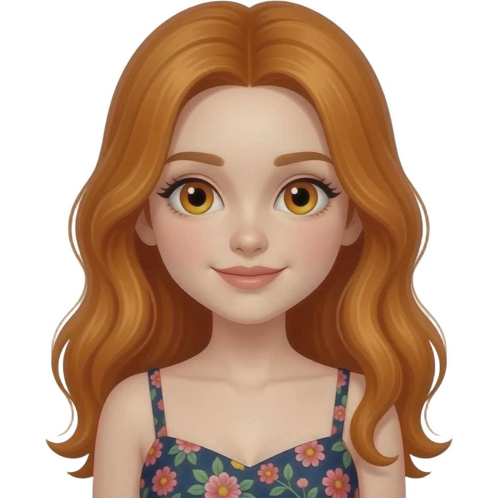 girl with long ginger hair and ginger eyes wearing a dress emoji