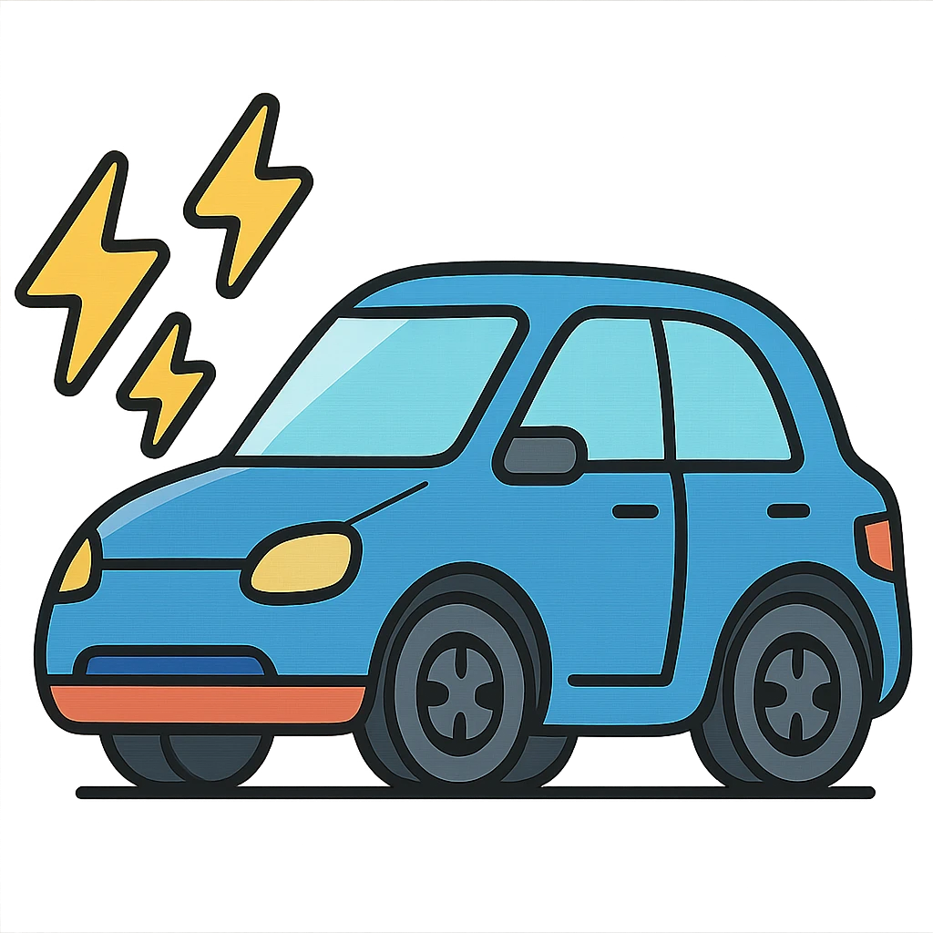 flat toon style car with lightning bolts to show power emoji
