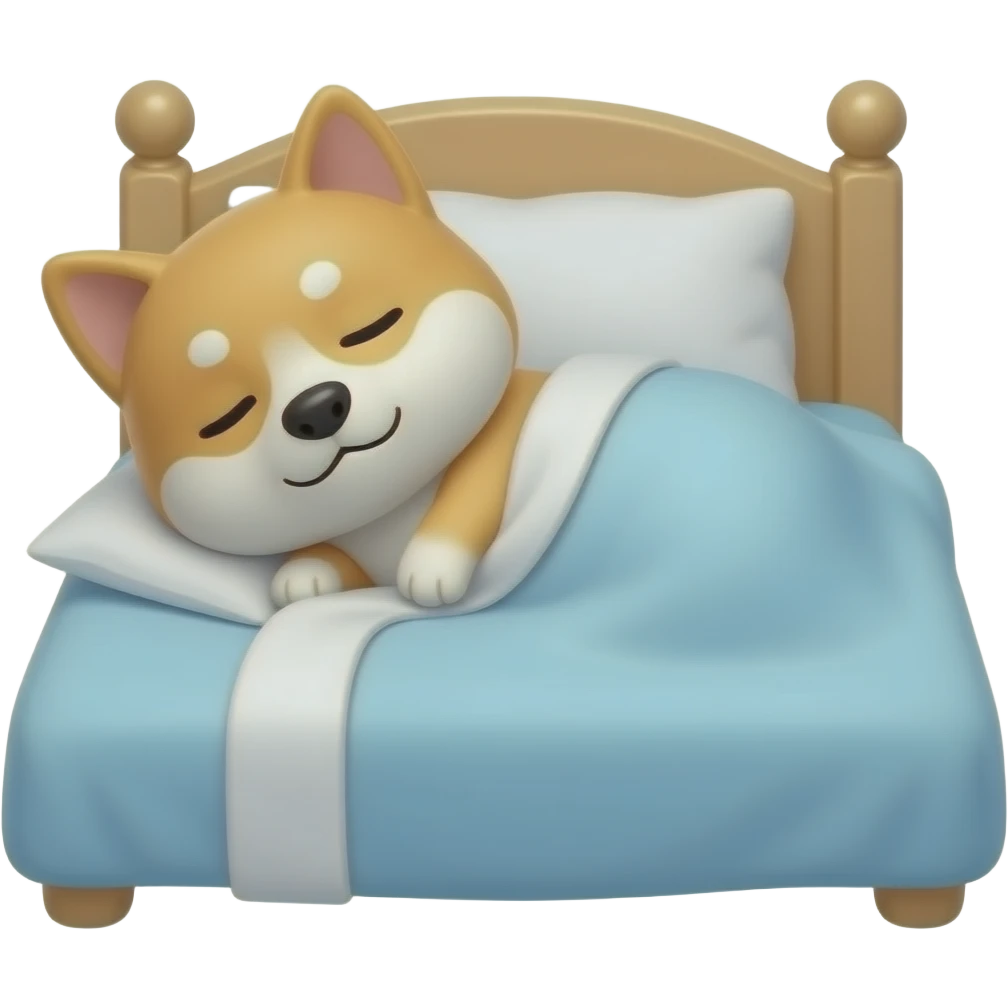 Hachiko dog in chibi cute animation tucked in bed , waking up emoji