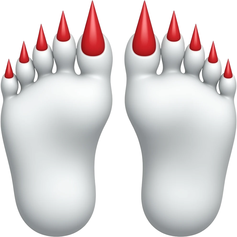 White rinkly feet with red long toenails emoji