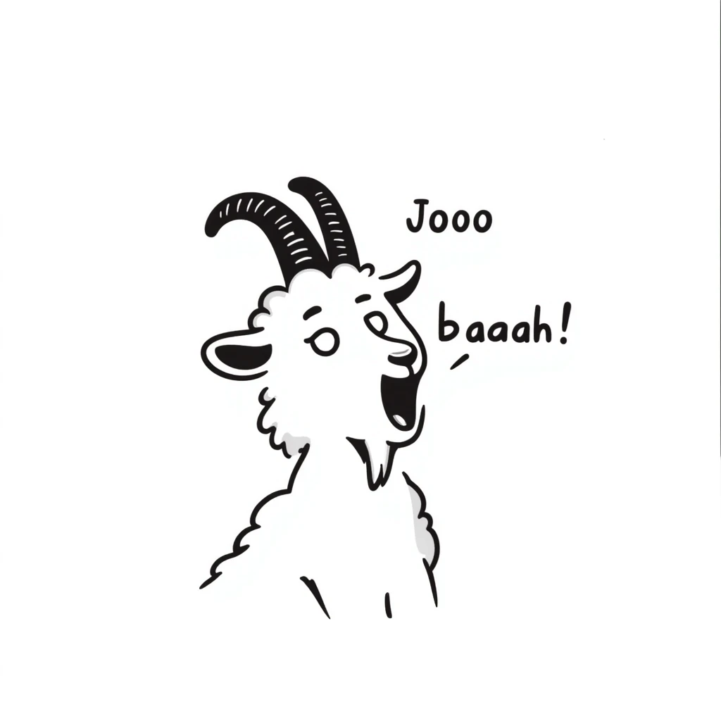 hand drawn doodle style goat with mouth open saying 'baaah' (text included) emoji