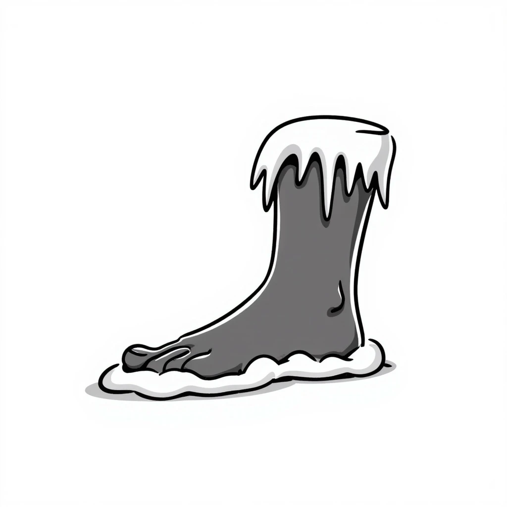 a foot that appears frozen with icicles and frost, sharp cutting edge emoji