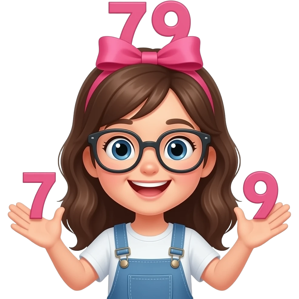 Şimdi senden gülen bir yüz ve bir elinde 7 bir elindede 9 olsun başını tam üstünede 79 istiyorum başının föşesine bir pembe kurdele koy ama kız olsun ve gözlük taksın emoji