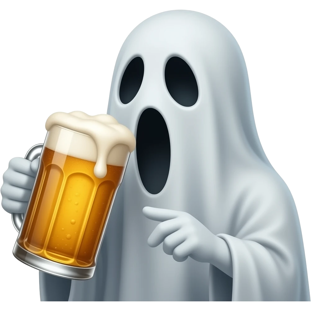 Haunting ghost realistic drinking a large beer emoji