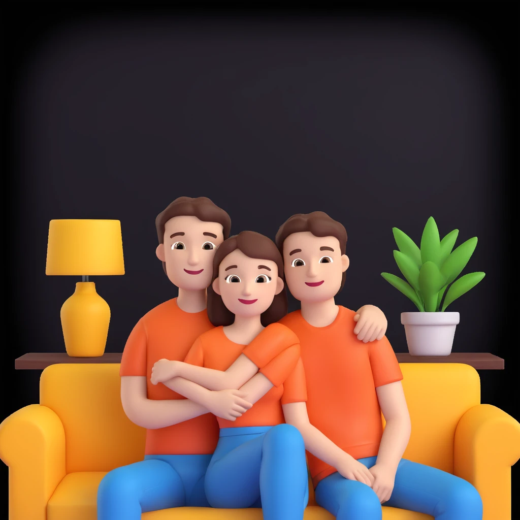  couple posing, close up pose, living room background emoji