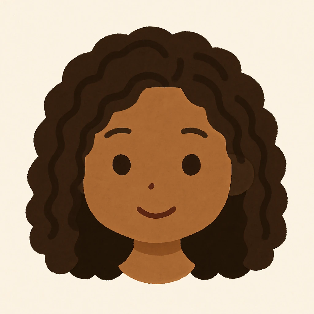 Redraw this face in the Irasutoya style, simple cartoon, friendly expression, light background, dark skin color, no neck. The style should reflect the simple and friendly cartoon look typical of Irasutoya illustrations. emoji