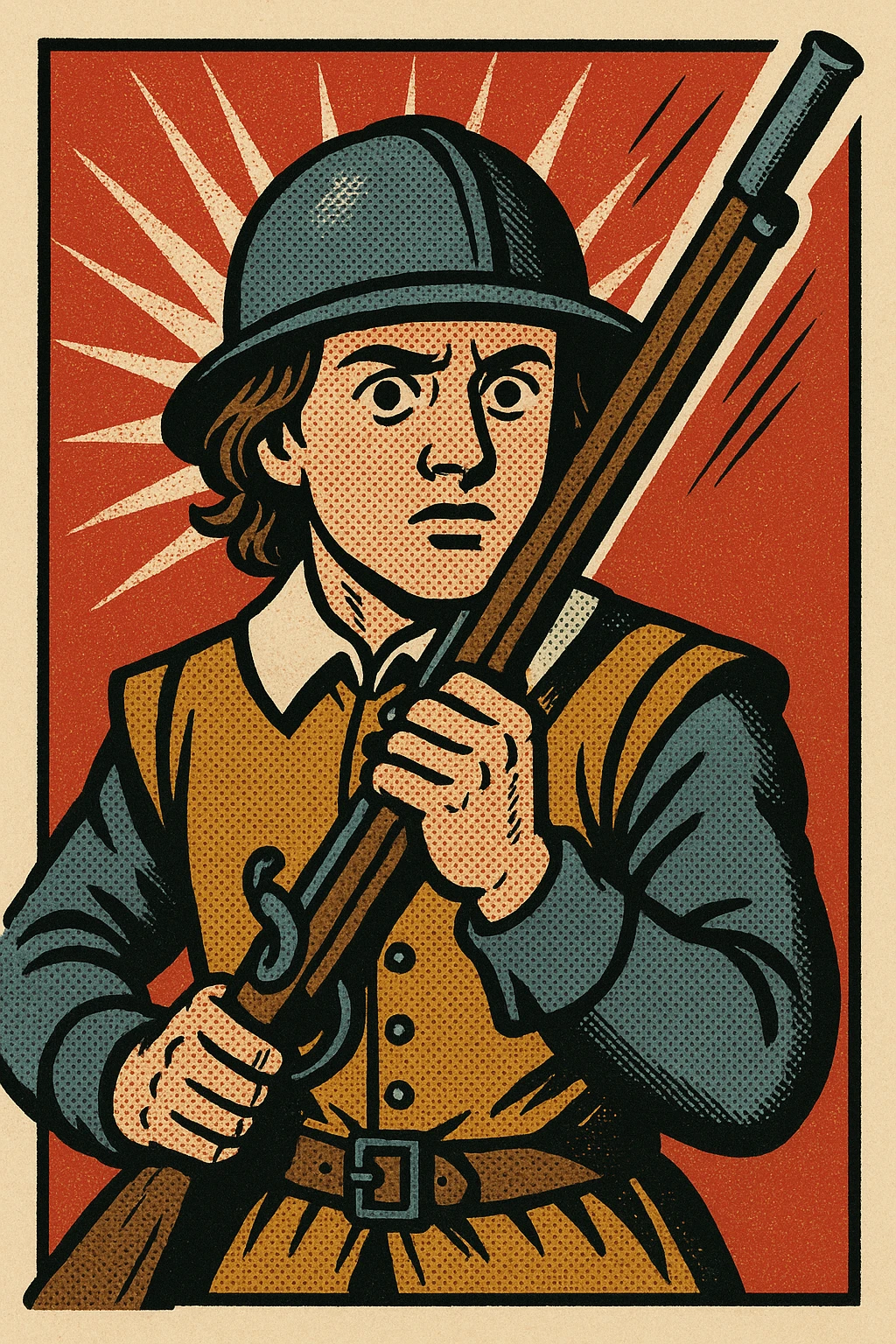 A young English roundhead soldier from the 1600s with a musket facing forward - face on emoji