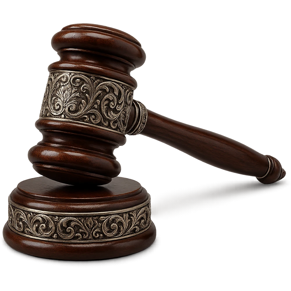 a sophisticated gavel with filigree metalwork, glossy wood, and a regal appearance emoji