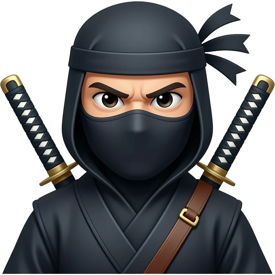 a ninja ghost with a stern face and dual katanas on his back emoji