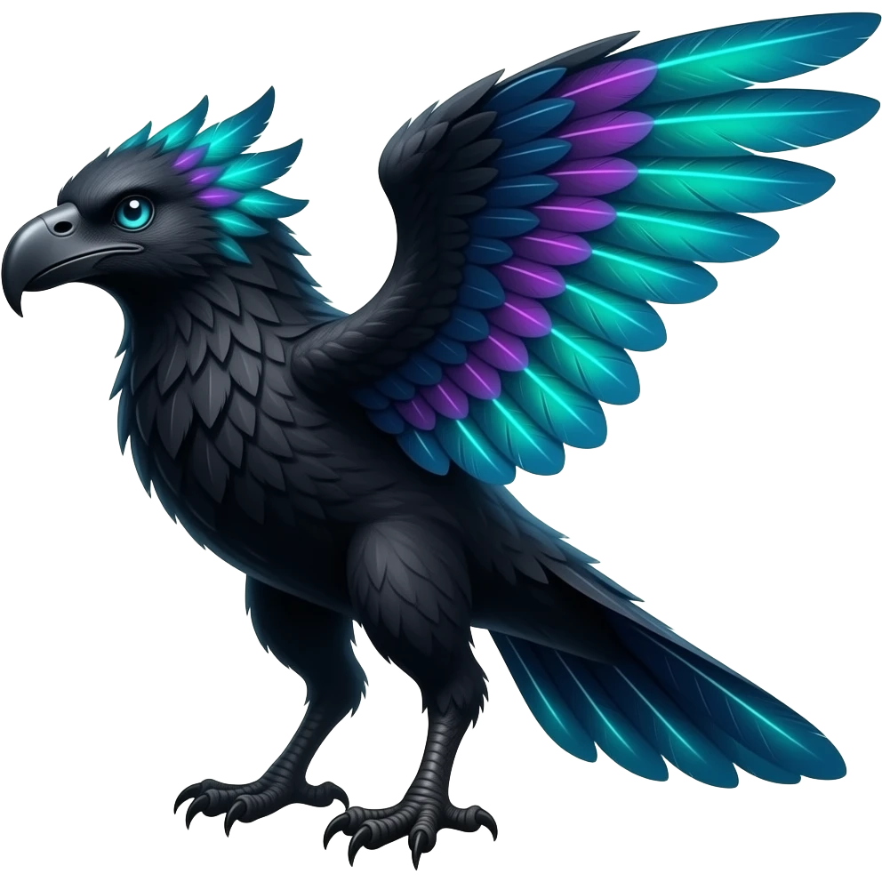 Black dark exotic beaked feathery nocturnal neon-glowing abyssal nightly animalistic fantasy creature emoji