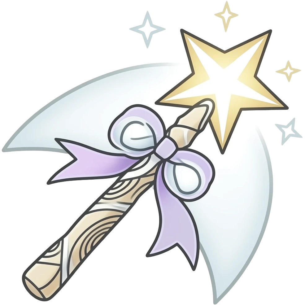 minimalistic line art sticker of magic wand, elegant thin strokes, pastel tones, clean vector design, no background, modern aesthetic, white outline emoji