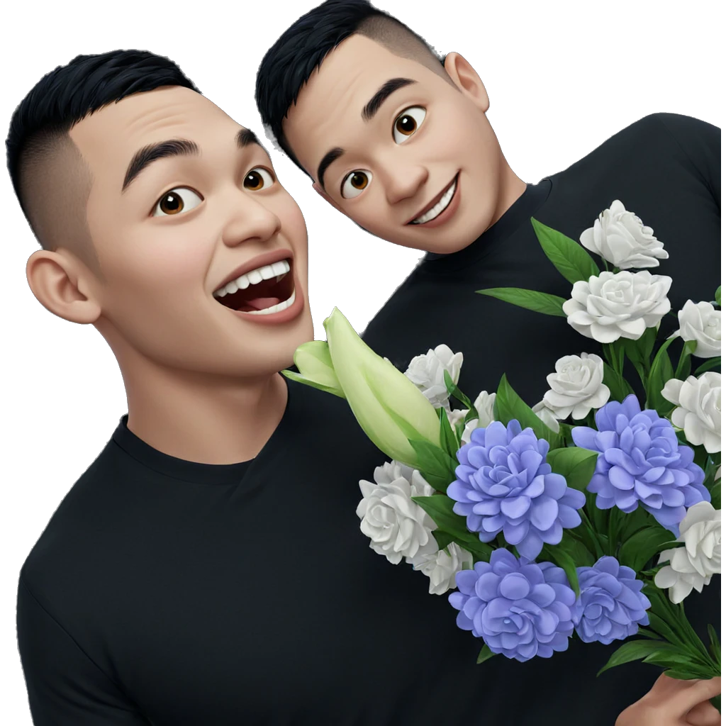 smiling boys with flower emoji