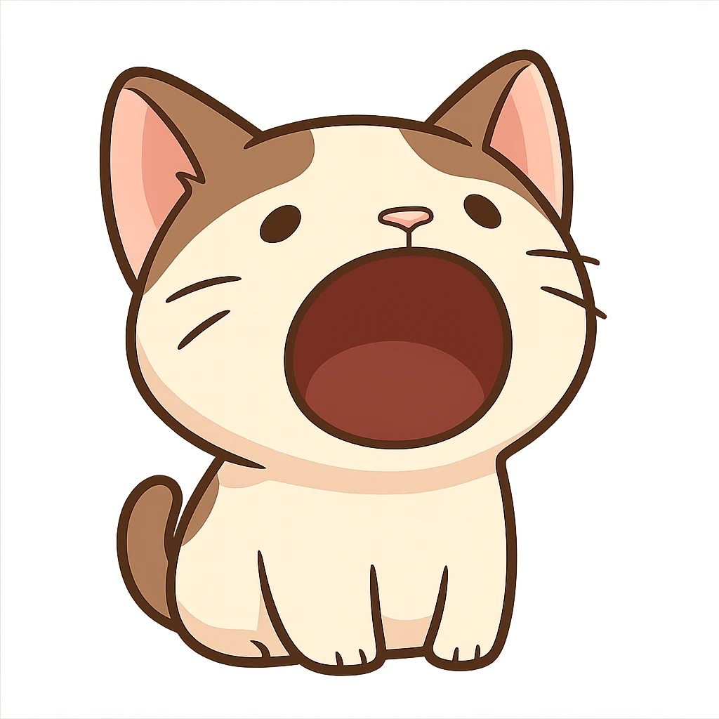 A cat with its mouth open in an "O" shape, waiting for food emoji
