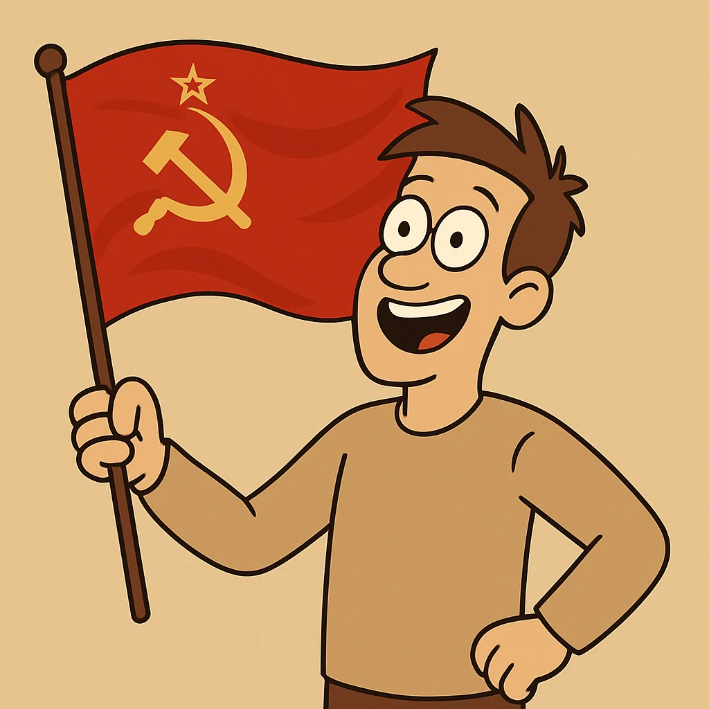 Add a realistic waving effect to the Soviet Union flag, keeping the red background and gold hammer, sickle, and star, in the same flat style. Maintain the flat style look while introducing the waving effect realistically. emoji