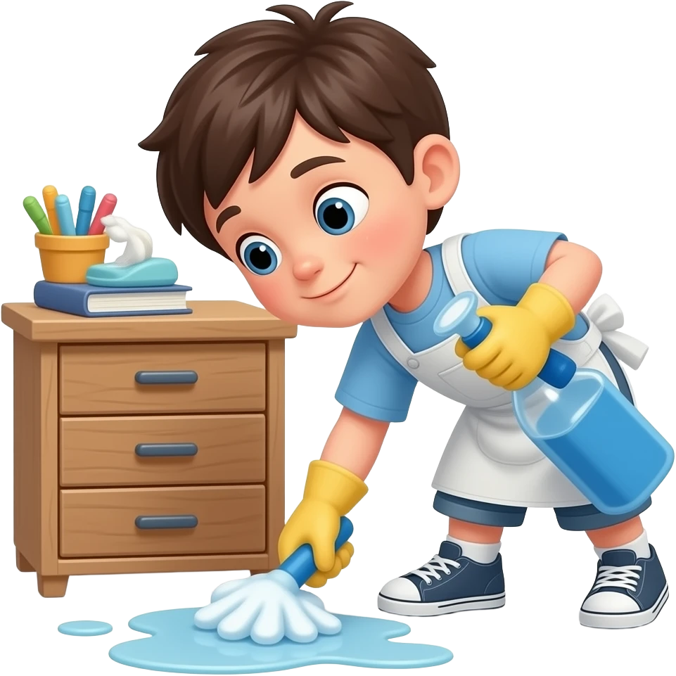 a kid cleaning in his room emoji