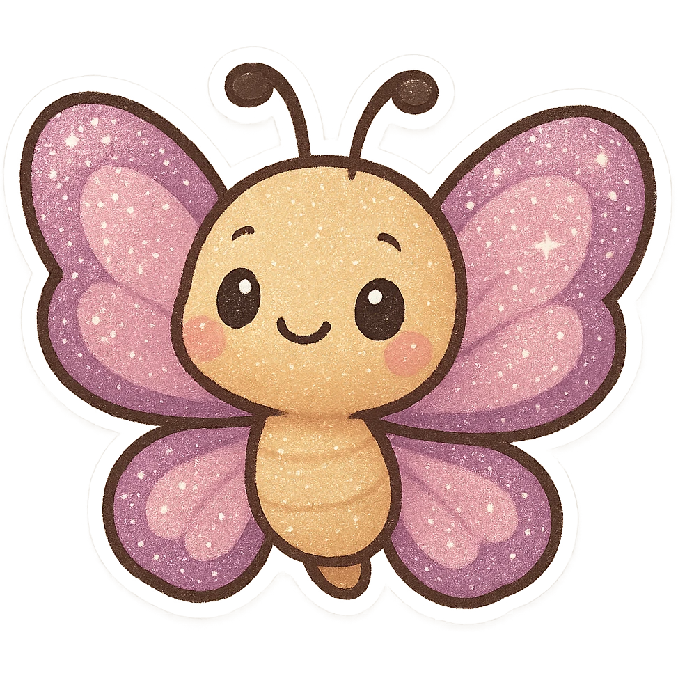 Glitter butterfly, cute, shiny, no background emoji