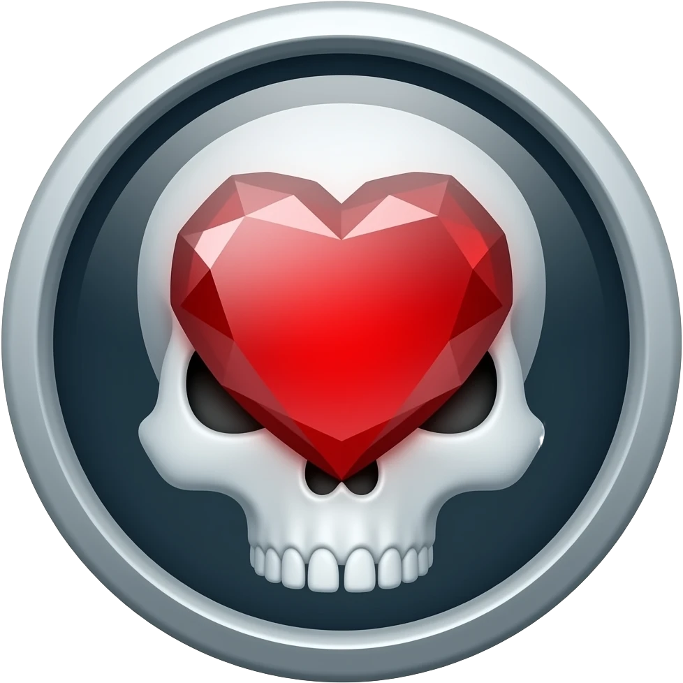A high-contrast red health gem set within a skull-badge interface emoji
