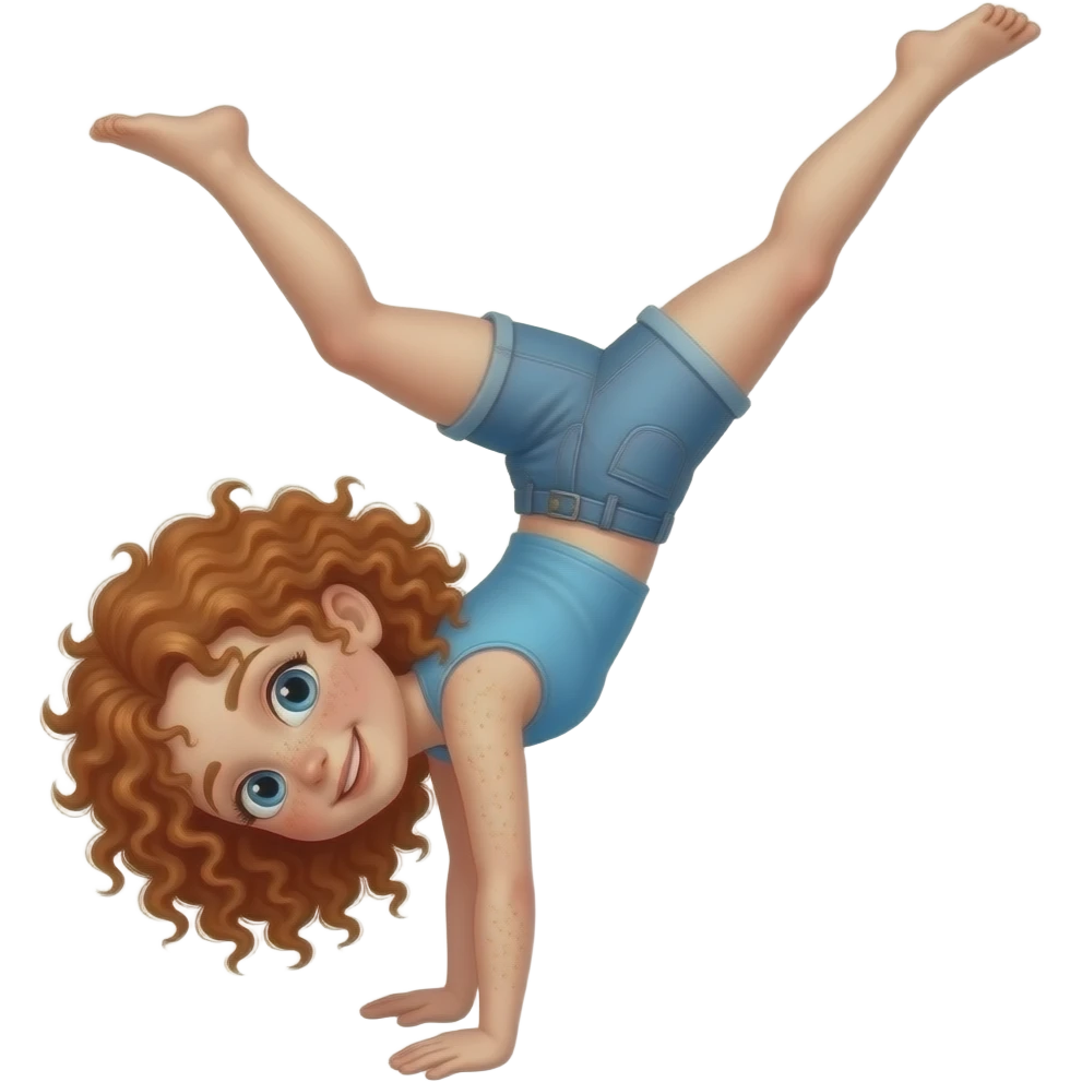 Fille rousse bouclés tâches de rousseur Acrobatie emoji