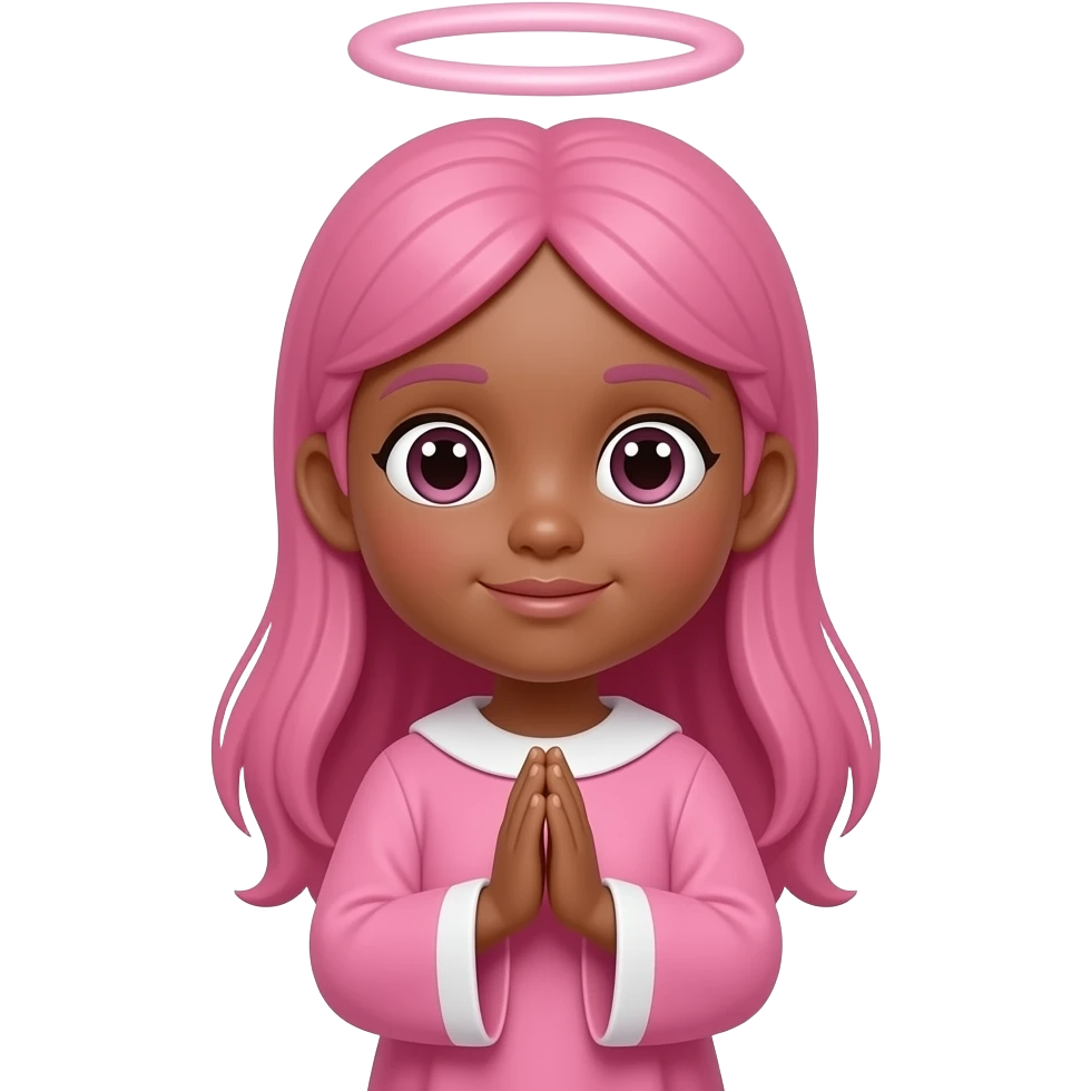 praying girl with pink robe pink halo pink hair and brown skin emoji