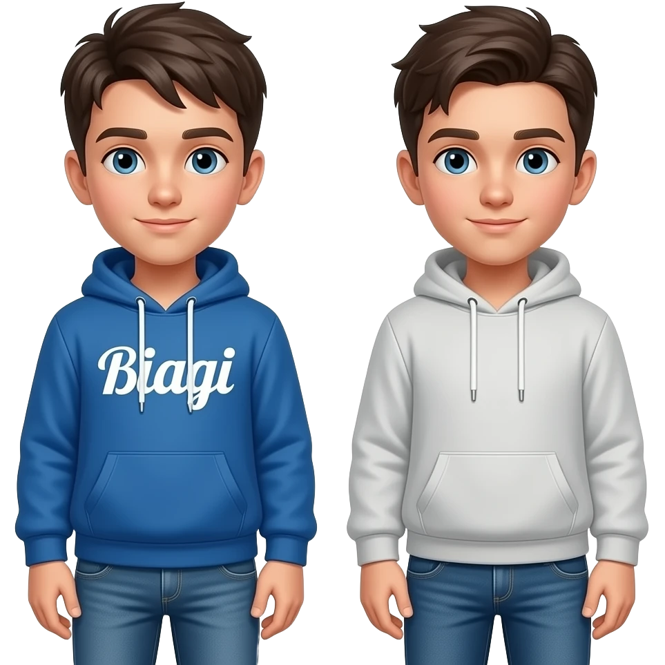 Ragazzi con capelli corti una felpa Biagi e jeans emoji