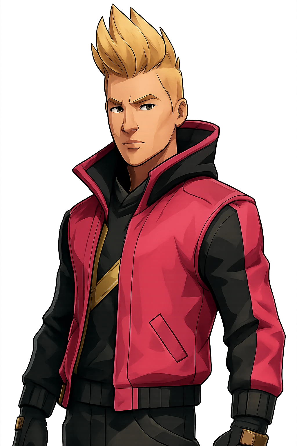 Fortnite Drift skin, unmasked, spiky blond hair, pink and gold jacket, stylized, no text emoji