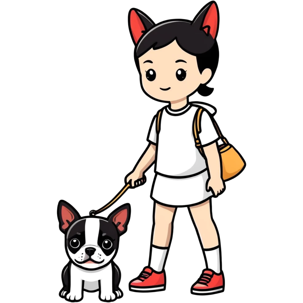 A girl with a dog boston terrier emoji