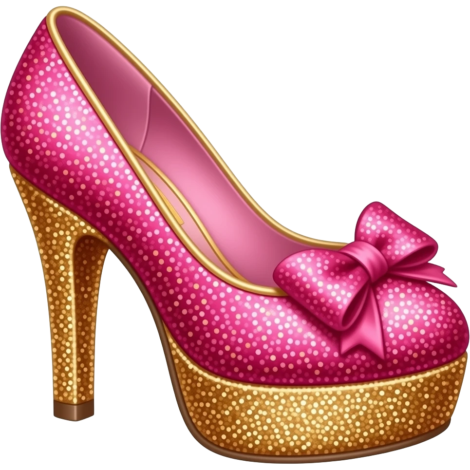 pink coquette cutesy high heel hot pink with bows and gold glitter magical emoji