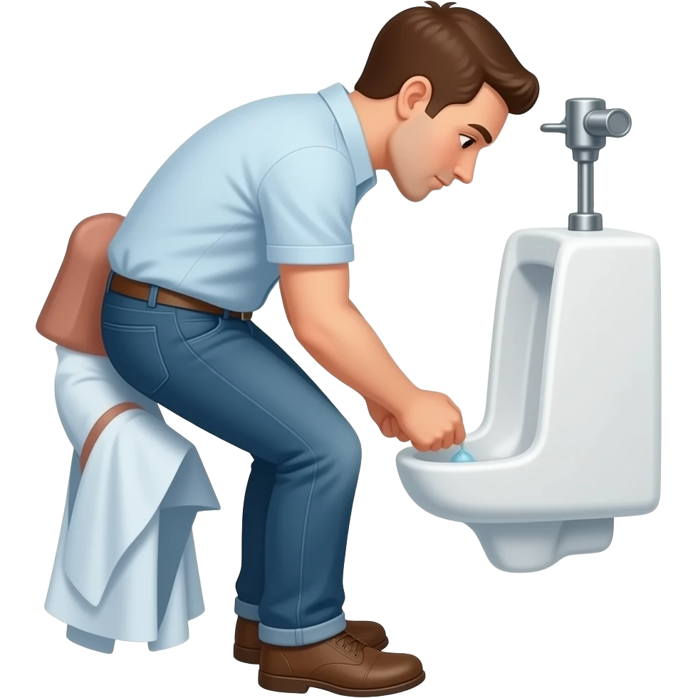 Erstelle ein Bild von einem urinal in einem öffentlichen WC, einem Mann der vor einer urinal steht und uriniert emoji