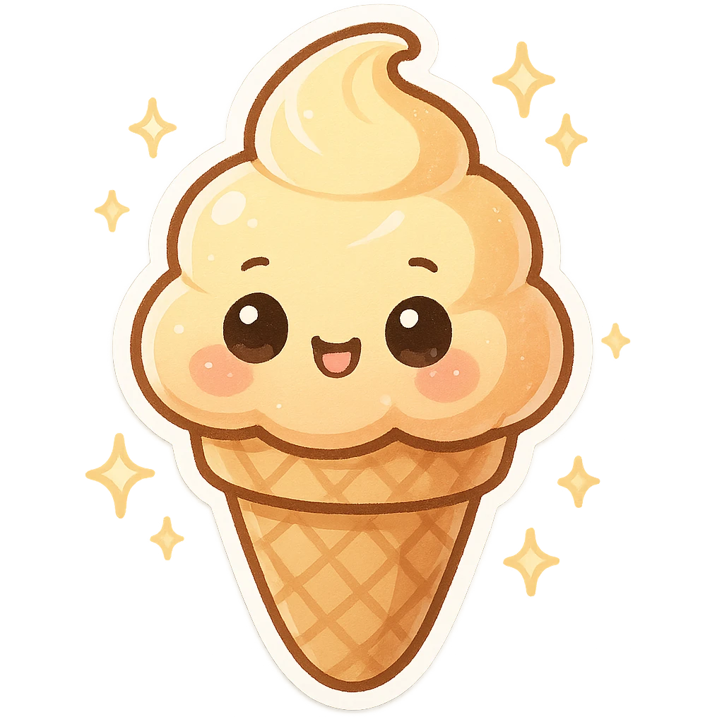 Sparkling Q-version sticker ice cream cone, cute and exaggerated emoji