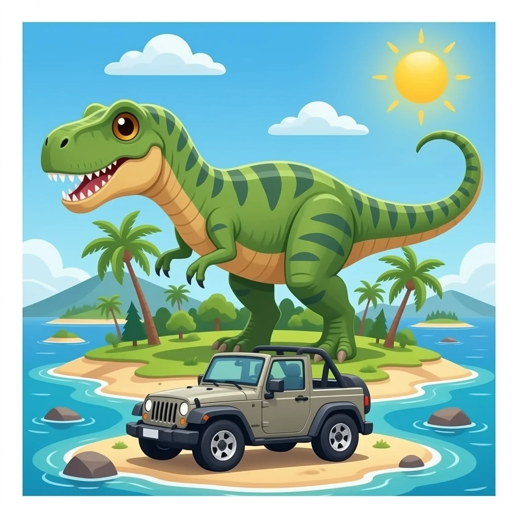 Give me emoji dino, Iland and jeep emoji