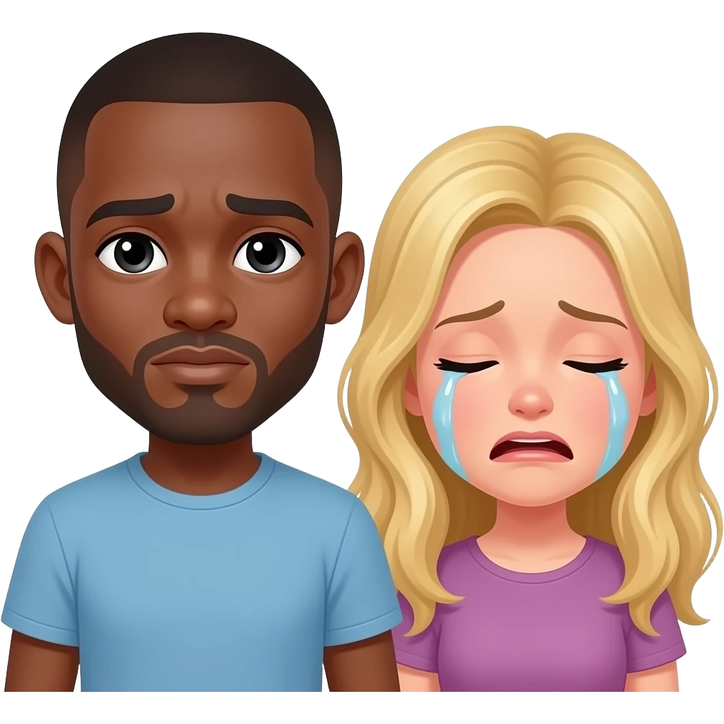 Black man with shaved head & blonde girlfriend crying emoji