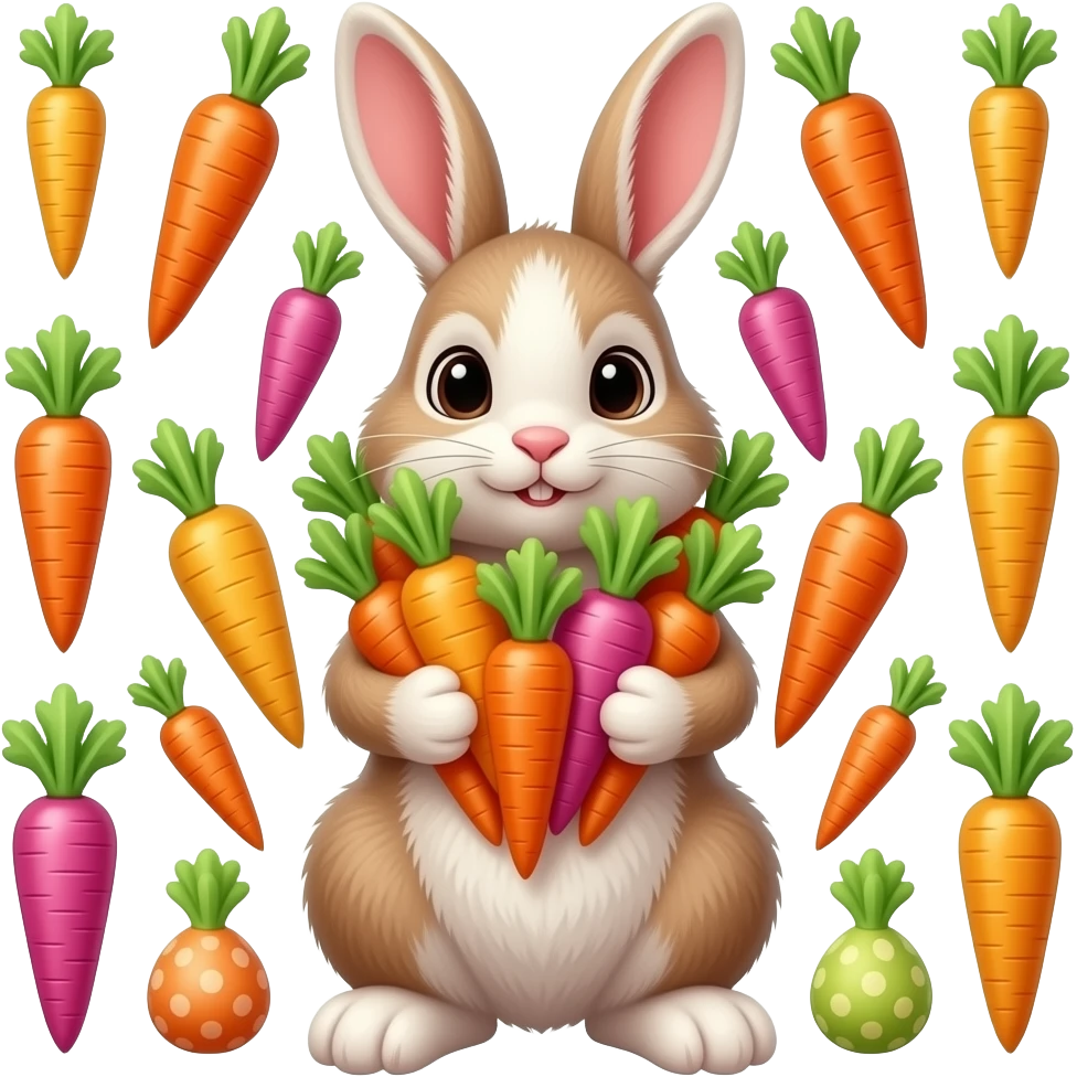 easter rabbit with many colorful carrots emoji