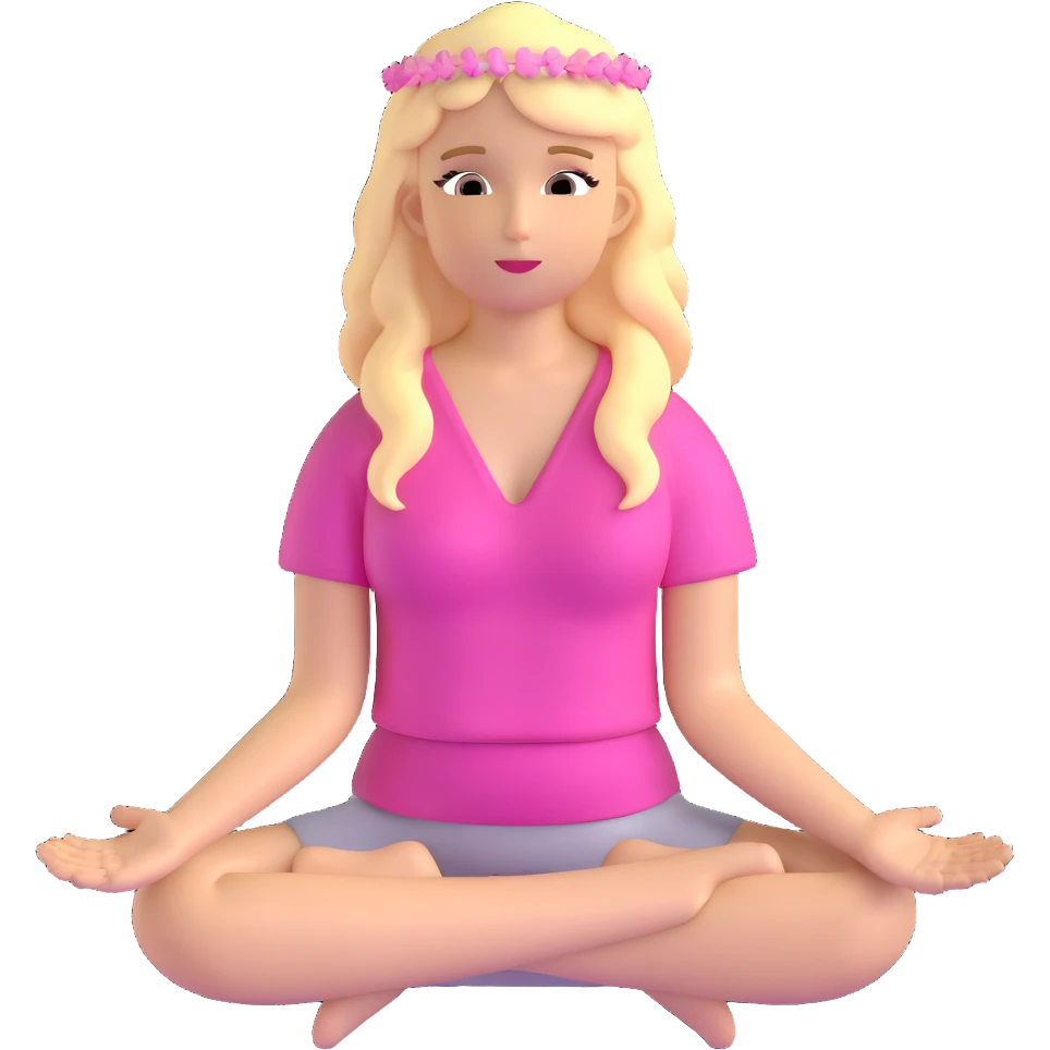 Blonde woman angel with long hair meditating with pink hair accessories emoji