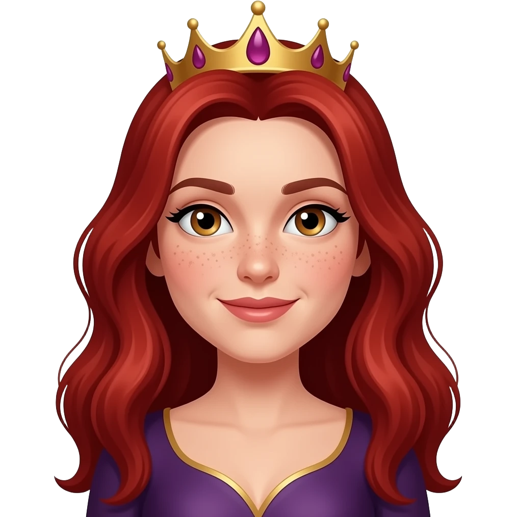dark brown eyed Long red head queen with a little freckles emoji