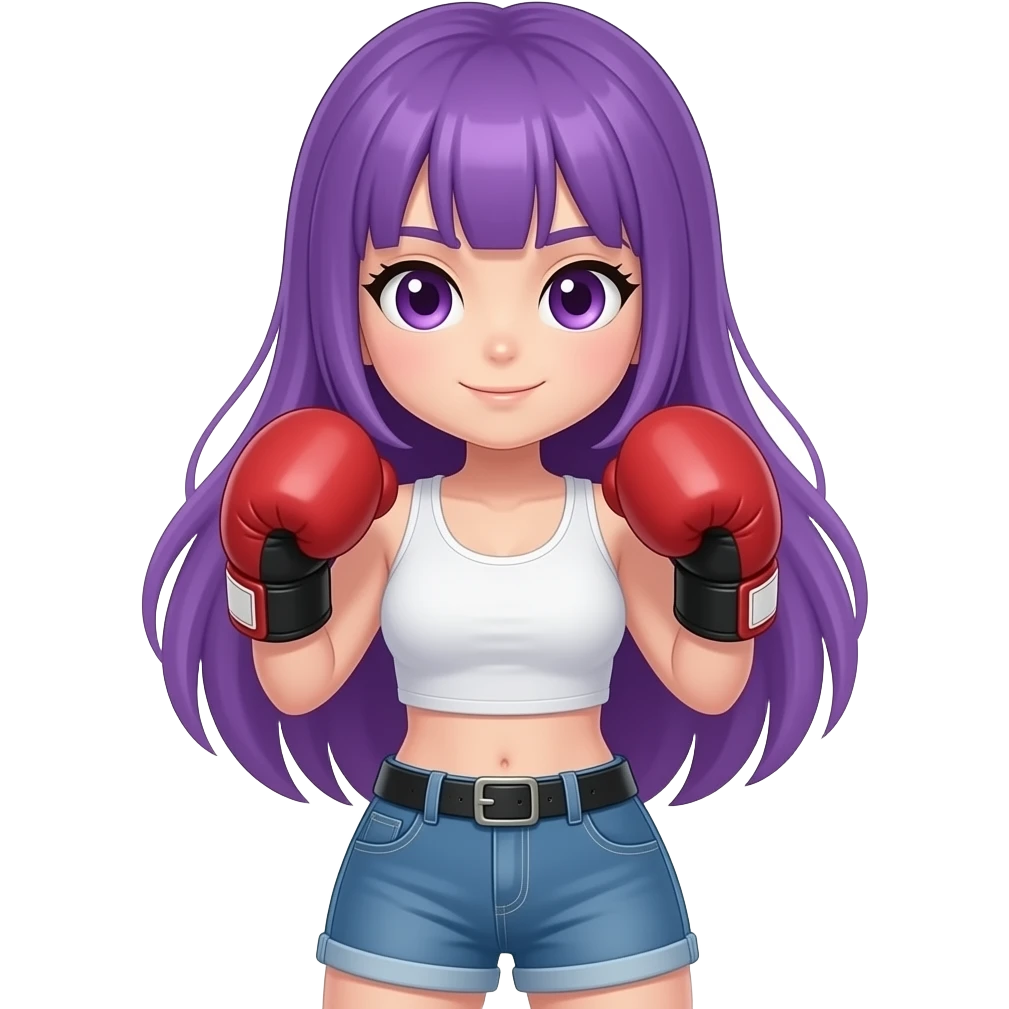 sexy girl with long purple hair and purple eyes is boxing emoji