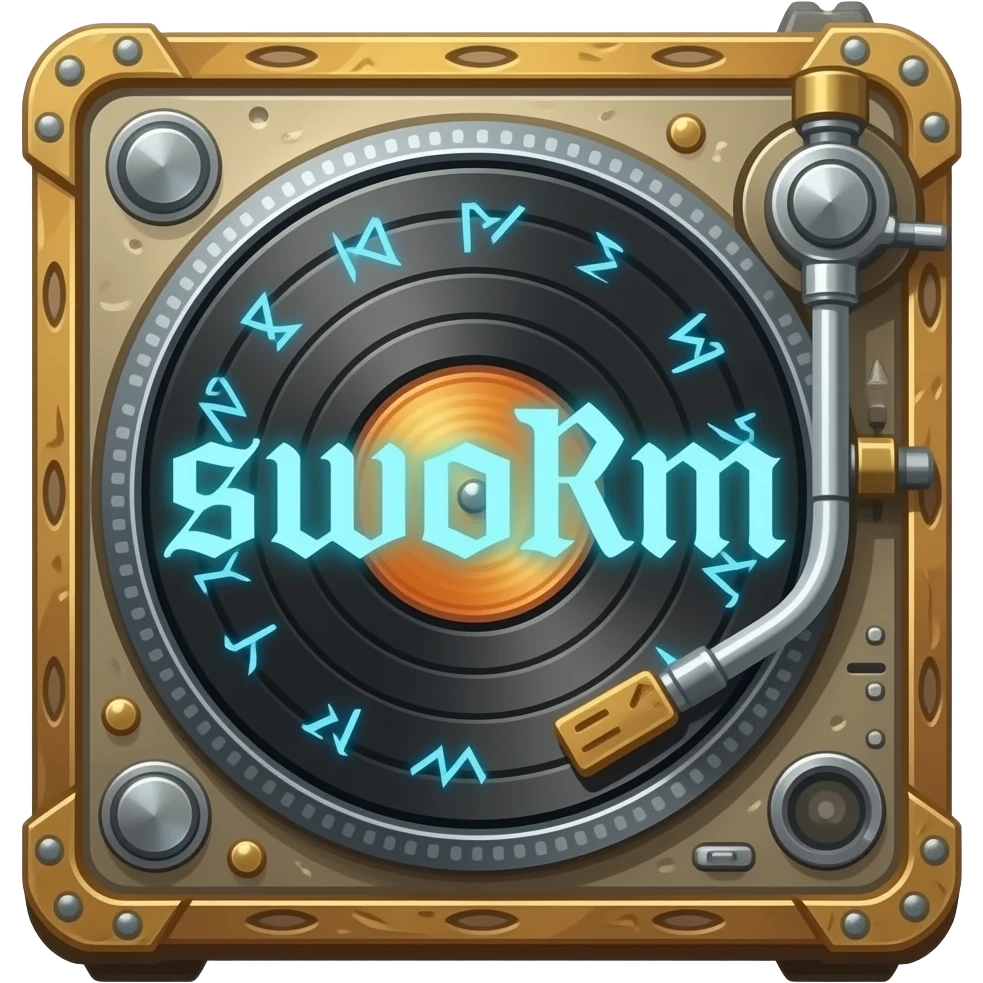 Magic turntable with "sWoRm" written over emoji
